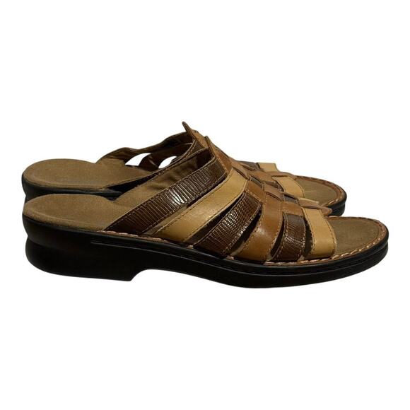 Clarks Comfort Leather Fisherman Slide Sandals Tan Brown Women's 8 Open Toe - Picture 1 of 6